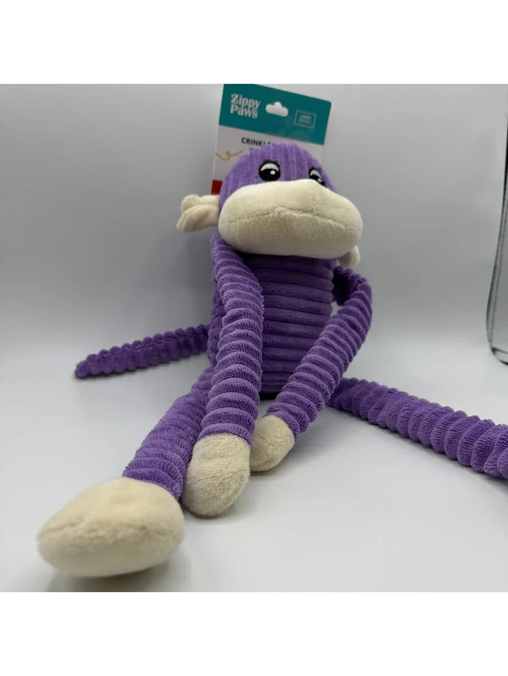 ZippyPaws Spencer the Crinkle Monkey Large Dog Plush Toy Purple Corduroy Squeaky